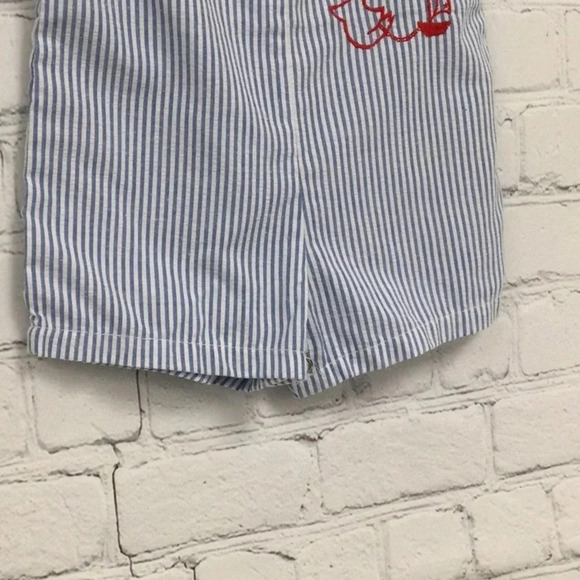 Royal Heir 12M Blue Pinstripe Duck and Boat Overall Shorts Romper for Boys - Picture 3 of 7